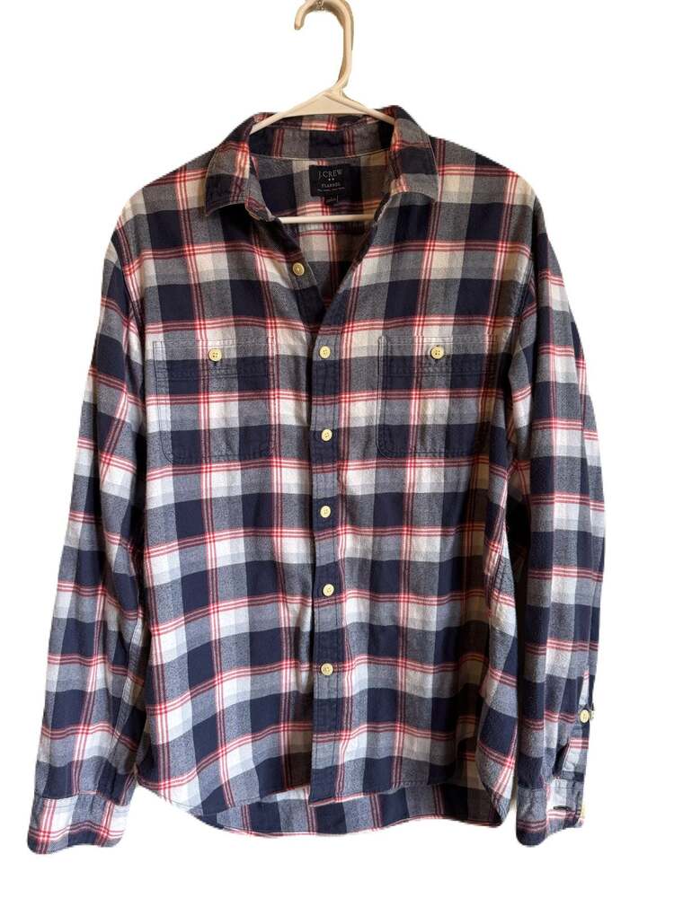 J. Crew Blue & Red Plaid Long Sleeve Button Down Flannel Lg